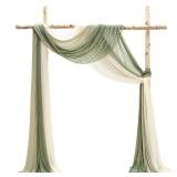 Floroom Wedding Arch Draping Fabric 3 Panels 20Ft Chiffon Fabric Drapes Arbor Drapery Wedding Ceremony Reception Swag Decorations (Forest Green +Sage Green +Ivory)
