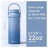 Momcozy 22oz Portable Breast Milk Cooler for Outdoor, Life Saver with 360Â° Total Cooling for 24 Hours, Larger Capacity Travel Breastmilk Chiller with 2pcs Baby Bottles for Breastmilk Storage, Blue