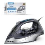IRONDAY 1700W Steam Iron for Clothes, Burst of Steam, Auto shutoff, Self-Cleaning, Ceramic Soleplate, 10.14oz Water Tank Ironing Clothes for All Home, Grey