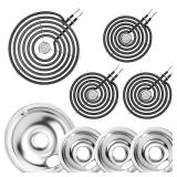 1*WB31T10011(8\") 3*WB31T10010(6\") Electric Stove Burner Drip Pans & WB30M1 WB30M2 Electric Range Burner Element Unit Set by Cenipar-Compatible with Whirlpool Kenmore GE Hotpoint Range Oven/Stove