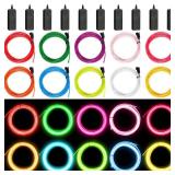 Hortsun 15 Pack 10ft Neon Light El Wire Portable Cuttable Neon Glowing Battery Powered LED Lights Glow in The Dark with Battery Pack for Halloween Party