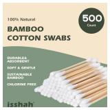 Bamboo Cotton Swabs - 500 Count - FSC Certified and PETA Approved, Eco Friendly Double Tips, Plastic Free Ear Sticks, All Natural 100% Biodegradable Organic Cotton buds by Isshah