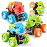 lalalark Dinosaur Toys for 2 3 4 5 Year Old Boys - 3 Pack Monster Truck Toys with Friction Power 360Â° Rotating Push and Go Cars - Toddler Cars for Kids, Christmas Birthday Gifts for Kids Boys 3-5