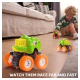 lalalark Dinosaur Toys for 2 3 4 5 Year Old Boys - 3 Pack Monster Truck Toys with Friction Power 360Â° Rotating Push and Go Cars - Toddler Cars for Kids, Christmas Birthday Gifts for Kids Boys 3-5
