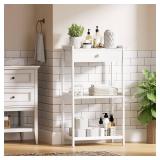 MEUIS Small Bathroom Ladder Shelf - Floor Standing Shelves with Fabric Drawer 3 Tier Freestanding Stand Shelf Farmhouse, White