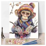 TUMOVO Paint by Number for Adults, Monkey Paint by Numbers Monkey with Hat and Scarf Paint by Number Kits Adult Paint by Number Kits on Canvas DIY Painting by Numbers with 3 Brushes, 16 x20 Inch