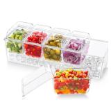 Lifewit Ice Chilled Condiment Caddy with 5x 20oz(2.5 cup) Containers, 15.3\" Condiment Server with Separate Lids, Serving Tray Platter with Removable Dishes for Bar, Fruit, Salad, Taco, Party Garnish