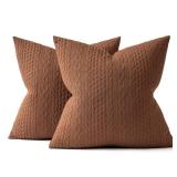 MIULEE Decorative Throw Pillow Covers Set of 2 Super Soft Modern Stretchy Embossed Patterned Cushion Covers for Farmhouse Couch Sofa Livingroom Bed,Brown 18x18 inch