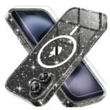 Choiche for iPhone 16 Plus Case Magnetic, Women Clear Glitter Bling Sparkly Case, [2xDiamond Camera Lens Protectors] [2xTempered Glass Screen Protectors] [Compatible MagSafe] 6.7\" (Glitter Black)