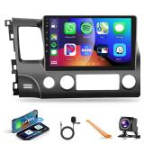 DSP Car Stereo Radio for Honda Civic 2006-2011 with Wireless Carplay Android Auto MirrorLink,Podofo 10.1 inch HD IPS Touch Screen Built-in GPS 26UIs 5.0Bluetooth Car Radio WiFi AHD Backup Camera Mic