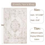 Area Rug 6x9 Vintage Rug: Washable Indoor Medallion Rugs Low Pile Distressed Floor Carpet Retro Accent Rug for Living Room Bedroom Kitchen Dining Table Home Office(Beige, 6