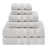 American Soft Linen Luxury 6 Piece Towel Set, 2 Bath Towels 2 Hand Towel 2 Washcloths, 600 GSM 100% Cotton Turkish Towels for Bathroom, Silver Grey Towel Sets
