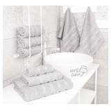 American Soft Linen Luxury 6 Piece Towel Set, 2 Bath Towels 2 Hand Towel 2 Washcloths, 600 GSM 100% Cotton Turkish Towels for Bathroom, Silver Grey Towel Sets