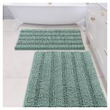H.VERSAILTEX 2 Piece Bathroom Set - Super Absorbent Chenille Striped Bath Mats - Non Skid, Machine Washable - Eggshell Blue, 24 x 36 Plus 20 x 32 Inches