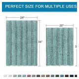 H.VERSAILTEX 2 Piece Bathroom Set - Super Absorbent Chenille Striped Bath Mats - Non Skid, Machine Washable - Eggshell Blue, 24 x 36 Plus 20 x 32 Inches