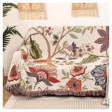 Shesyuki Boho Throw Blanket for Bed Couch Sofa Reversible Cotton Bohemian Travel Quilt Mexican Muslin Blanket Tapestry Hippie Room Decor Outdoor Blanket Double Sided (Boho Flower Dark 4 60\"x80\")