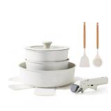 SENSARTE 9 Piece Pots and Pans Set, Nonstick Detachable Handle Cookware, Induction Kitchen Cookware Set with Removable Handle, Healthy Non Stick for RV, Dishwasher Oven Safe (White)