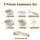 SENSARTE 9 Piece Pots and Pans Set, Nonstick Detachable Handle Cookware, Induction Kitchen Cookware Set with Removable Handle, Healthy Non Stick for RV, Dishwasher Oven Safe (White)