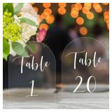 JOYIT Arch Wedding Table Numbers 1-20 with Stands 5" X 7" Acrylic Table Signs with Clear Background White Text, Perfect Acrylic Table Numbers for Wedding Receptions, Parties, Anniversaries, and Events