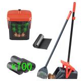 TIMINGILA 36\" Pooper Scooper Swivel Bin & Rake with 100 Dog Poop Bags,Adjustable Long Handle for No-Bend Cleanup,Portable Non-Breakable Dog Poop Scooper for Large Medium Small Dogs