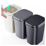 CEROELDA 3 Pack Bathroom Trash Can with Lid, 10L/2.6 Gal Small Garbage Can with Press Top Lid, Slim Plastic Waste Basket for Toilet, Office, Bedroom (Muti 1, 3 Pack)