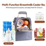 NCVI Breastmilk Cooler Bag with 2 Ice Pack, Breast Pump Bag with Cooler Fits 6 Bottles, Double Layer Breast Milk Baby Bottle Cooler Bag, for Travel, Nursing Mom Daycare, Work, Picnic (Stripe)