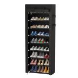 Calmootey 9 Tier Shoe Rack Organizer,Portable Shoe Shelf with Nonwoven Fabric Cover for Closet Hallway,Bedroom,Entryway,Black