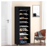 Calmootey 9 Tier Shoe Rack Organizer,Portable Shoe Shelf with Nonwoven Fabric Cover for Closet Hallway,Bedroom,Entryway,Black