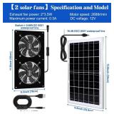 HNRLOY Solar Exhaust Fans & Powered Fan with 15W Panel & 2-Pack High-Speed Brushless DC Fans,Solar Ventilation Fan for Greenhouses, Chicken Coops, Attics, Barns, Sheds & Dog Houses