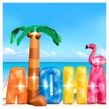 7.2FT Inflatable Aloha Sign with Palm Tree Flamingo for Luau Party Decorations Blow Up Aloha Outdoor Decorations Built-in 7 Led Lights for Hawaiian Pool Summer Beach Tropical Party Yard Lawn Decor