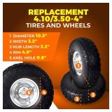 AR-PRO (2-Pack) 10-Inch Solid Rubber Tire Wheels - Replacement 4.10/3.50-4\" Flat Free Tire with 5/8\" Bearings, 2.2\" Offset Hub - Compatible with Hand Truck, Wheelbarrow, Dolly, Gorilla Carts