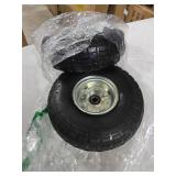 AR-PRO (2-Pack) 10-Inch Solid Rubber Tire Wheels - Replacement 4.10/3.50-4\" Flat Free Tire with 5/8\" Bearings, 2.2\" Offset Hub - Compatible with Hand Truck, Wheelbarrow, Dolly, Gorilla Carts