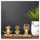 Suoedd Gold Frog Figurines Yoga Decor 3.7In Set of 3 Frog Yoga Statues for Modern Living Room Desk Table Home Office Bookshelf Shelves Sculptures Decor,Gifts for Mom Women
