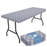misaya 4 Pack Rectangle Vinyl Table Cloth, Elastic Fitted Tablecloth with Flannel Backing, Waterproof Plastic Table Cover Fits Folding Tables for Camping, Indoor and Outdoor (Grey, 30\" x 72\")
