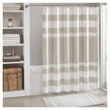 Madison Park Shower Curtain Waffle Weave Striped Pieced Design Fabric Shower Curtain for Bathroom with 3M Scotchgard Moisture Management Premium Spa Quality Modern Standard 72\"x72\" Taupe