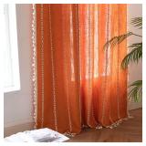Deeprove Orange Boho Curtains 84 inches Long with Tassel for Bedroom Living Room, Bohemian Farmhouse Terracotta Cotton Linen Burnt Country Window Treatments Fall Halloween Decor, W52 x L84, 1 Panel