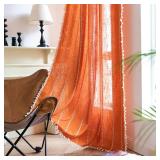 Deeprove Orange Boho Curtains 84 inches Long with Tassel for Bedroom Living Room, Bohemian Farmhouse Terracotta Cotton Linen Burnt Country Window Treatments Fall Halloween Decor, W52 x L84, 1 Panel