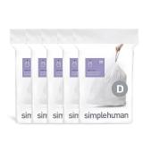 simplehuman Code D 100 Count, Dispenser Pack Custom Fit Liners, Drawstring Trash Bags, 20 Liter / 5.3 Gallon, White