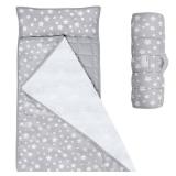 Moonsea Toddler Nap Mat with Pillow and Fleece Minky Blanket Grey, Lightweight and Soft Perfect for Kids Preschool, Daycare, Travel Sleeping Bag for Girls, 21\" x 50\" Fit on a Standard Cot