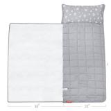 Moonsea Toddler Nap Mat with Pillow and Fleece Minky Blanket Grey, Lightweight and Soft Perfect for Kids Preschool, Daycare, Travel Sleeping Bag for Girls, 21\" x 50\" Fit on a Standard Cot