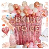 VIDAL CRAFTS 62-Piece Rose Gold Bridal Shower Decorations Bachelorette Party Decor with Confetti Balloons, Bride-to-Be Banner, Bridal Veil, Fringe Curtains, Bride Sash & Fun Photo Props [UPGRADED]