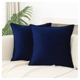 JIAHANNHA Velvet Navy Blue Throw Pillow Covers 18x18 Inches Pack of 2 Soft Decorative Square Cushion Covers for Couch Sofa Bed Livingroom Car,45x45Cm