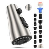 Hibbent Stainless Steel Pull Down Spray Head Replacement with 15 Adapters, NSF/ANSI/CAN 61 & CUPC Certified 3-Function Kitchen Faucet Nozzle, Compatible with Moen, Delta, Kohler Faucet, Brushed Nickel