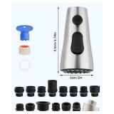 Hibbent Stainless Steel Pull Down Spray Head Replacement with 15 Adapters, NSF/ANSI/CAN 61 & CUPC Certified 3-Function Kitchen Faucet Nozzle, Compatible with Moen, Delta, Kohler Faucet, Brushed Nickel