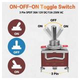 6 Pack Toggle Switch, 3 Pin 12V DC 30A/250V AC 15A, Heavy Duty SPDT ON Off ON Switch, Marine Waterproof Toggle Switch with Boot Cap Cover, for Cars Trucks, Racing Cars, Boats