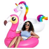 JOYIN 2-Pack Flamingo Unicorn Pool Float - Fun Floaties Inflatable Swimming Pool Tubes Toys Party Decorations, Summer Vacation Lake Beach Floaty Swim Rings Raft Lounger for Adults & Kids