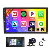 Hikity Double Din Android Car Stereo with Wireless Carplay Android Auto, 2+64GB 9 Inch Touchscreen Car Radio Support Bluetooth/GPS Navigation/HiFi/WiFi/FM + Backup Camera