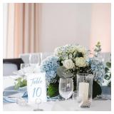 Thenshop 31 Sets Table Number Cards with Holders, 1-30 Numbers Head Table Card 2\" Place Holder Stand for Wedding Anniversary Birthday Restaurant(Round,White, Blue)