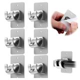 6PCS No Drill Curtain Brackets, Self-Adhesive Rod Holders, Universal Plastic Nail Free Adjustable, Curtain Hooks for Rods Less Than 1.57 Inch Diameter (Sliver)