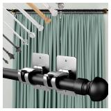 6PCS No Drill Curtain Brackets, Self-Adhesive Rod Holders, Universal Plastic Nail Free Adjustable, Curtain Hooks for Rods Less Than 1.57 Inch Diameter (Sliver)